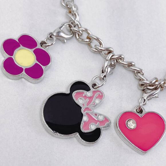 Minnie Mouse Disney Themed Charm Bracelet Silver Tone Pink Enamel VTG Y2K - Picture 4 of 14